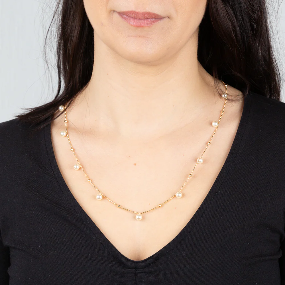 Sterling Silver Gold Plated Pearls on 60cm Chain - Image 3