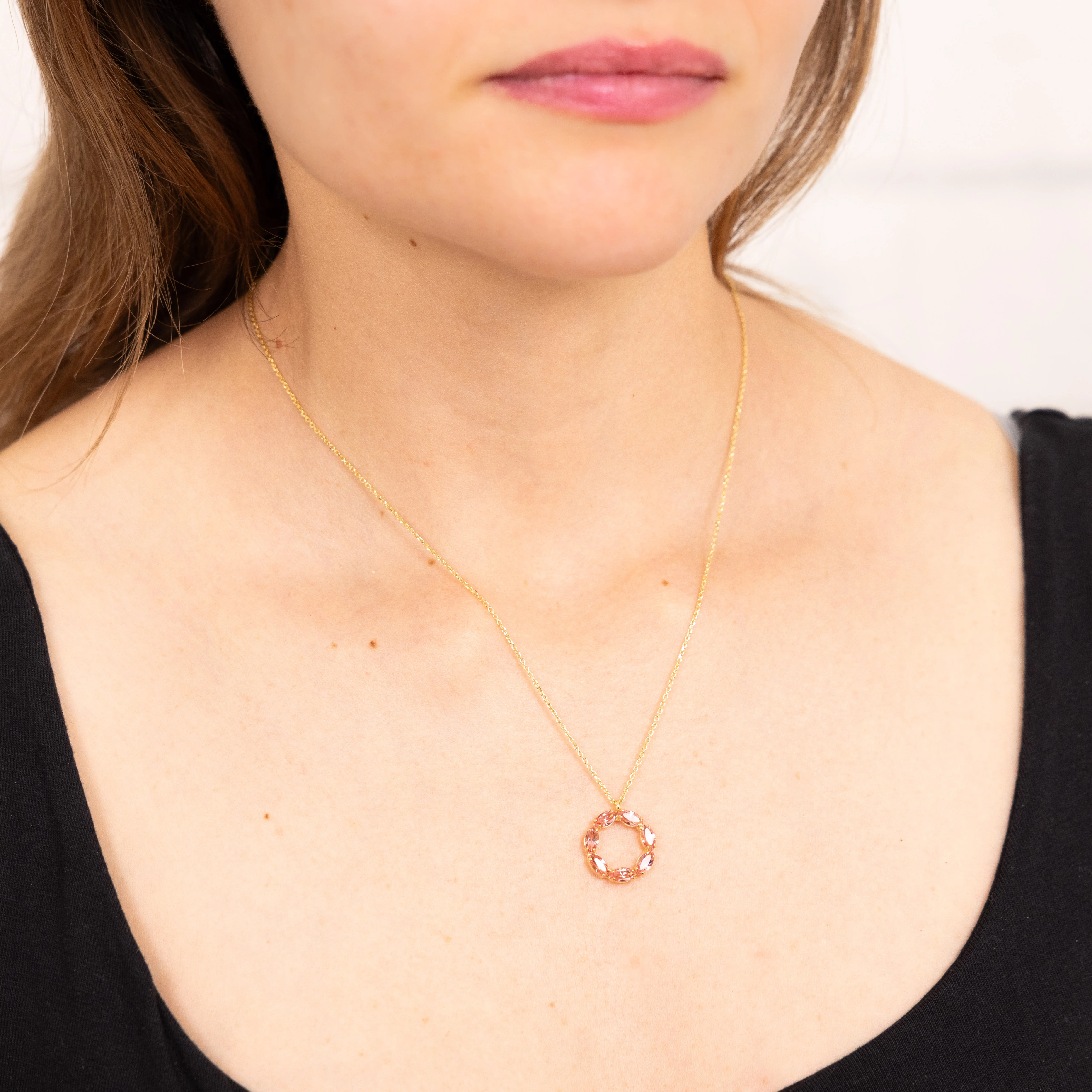 Sterling Silver Gold Plated Pink Crystal Circle Of Life Pendant On 42+3cm Chain - Image 2