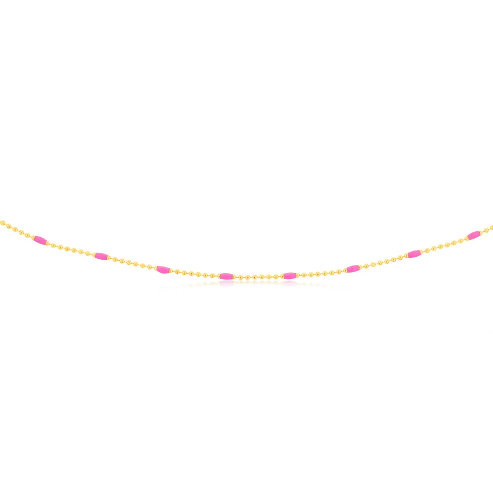 Sterling Silver Gold Plated Pink Enamel Bead 45cm Chain - Image 3