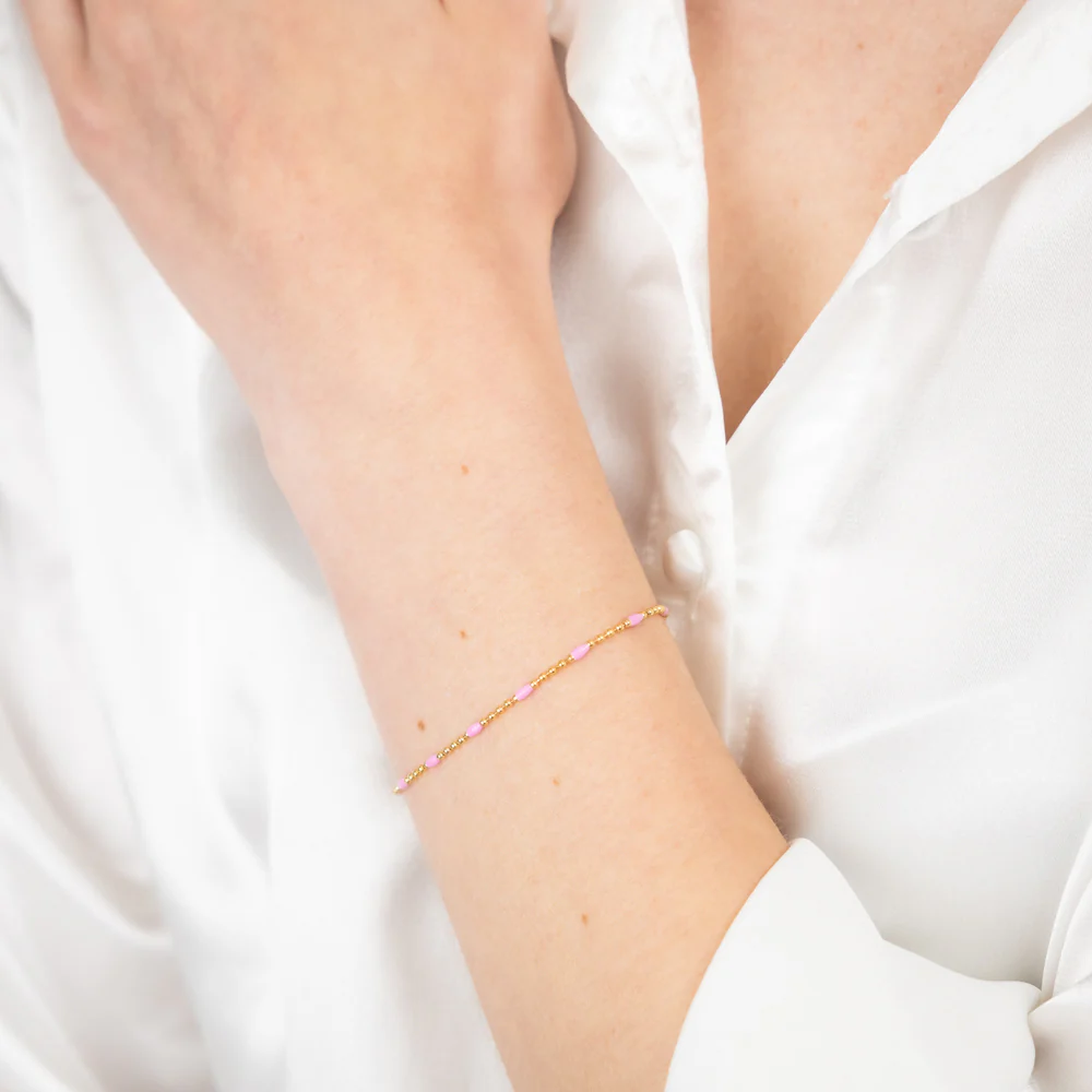 Sterling Silver Gold Plated Pink Enamel Beads 19cm Bracelet - Image 3