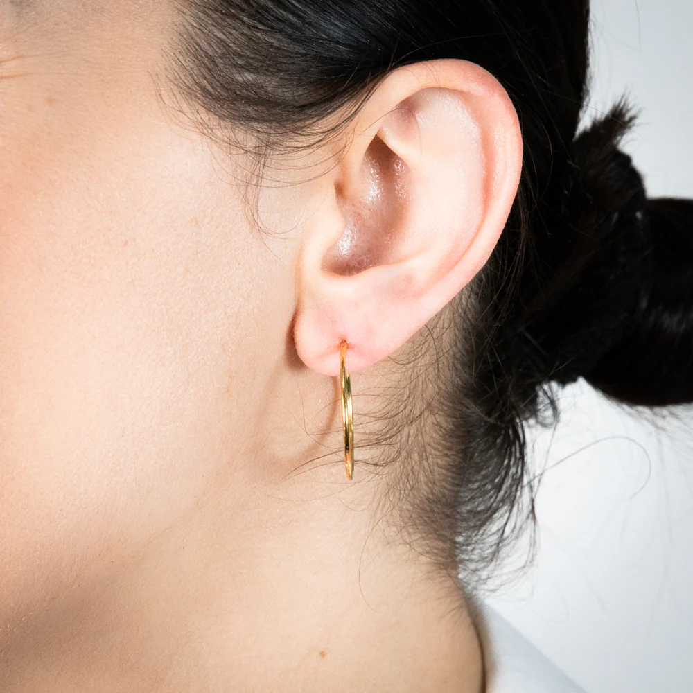 Sterling Silver Gold Plated Plain 25mm Sleeper Earrings - Image 2