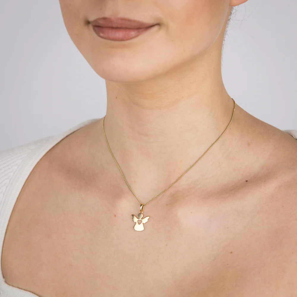 Sterling Silver Gold Plated Plain Large 15mm Angel Pendant - Image 2