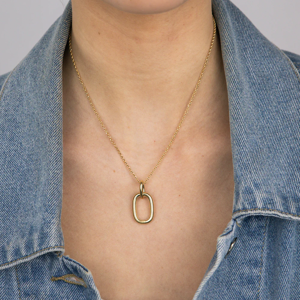 Sterling Silver Gold Plated Plain Link Pendant On 42+3cm Chain - Image 2