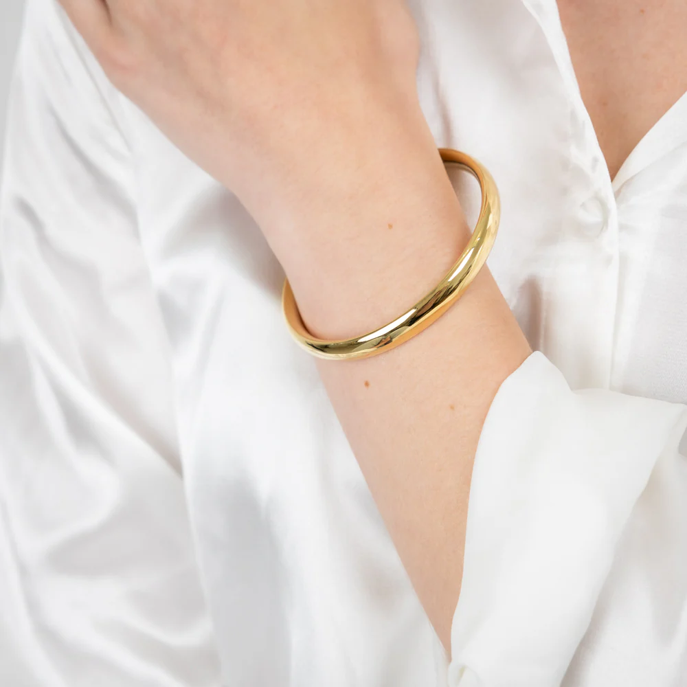 Sterling Silver Gold Plated Plain Polished Bangle - Image 2
