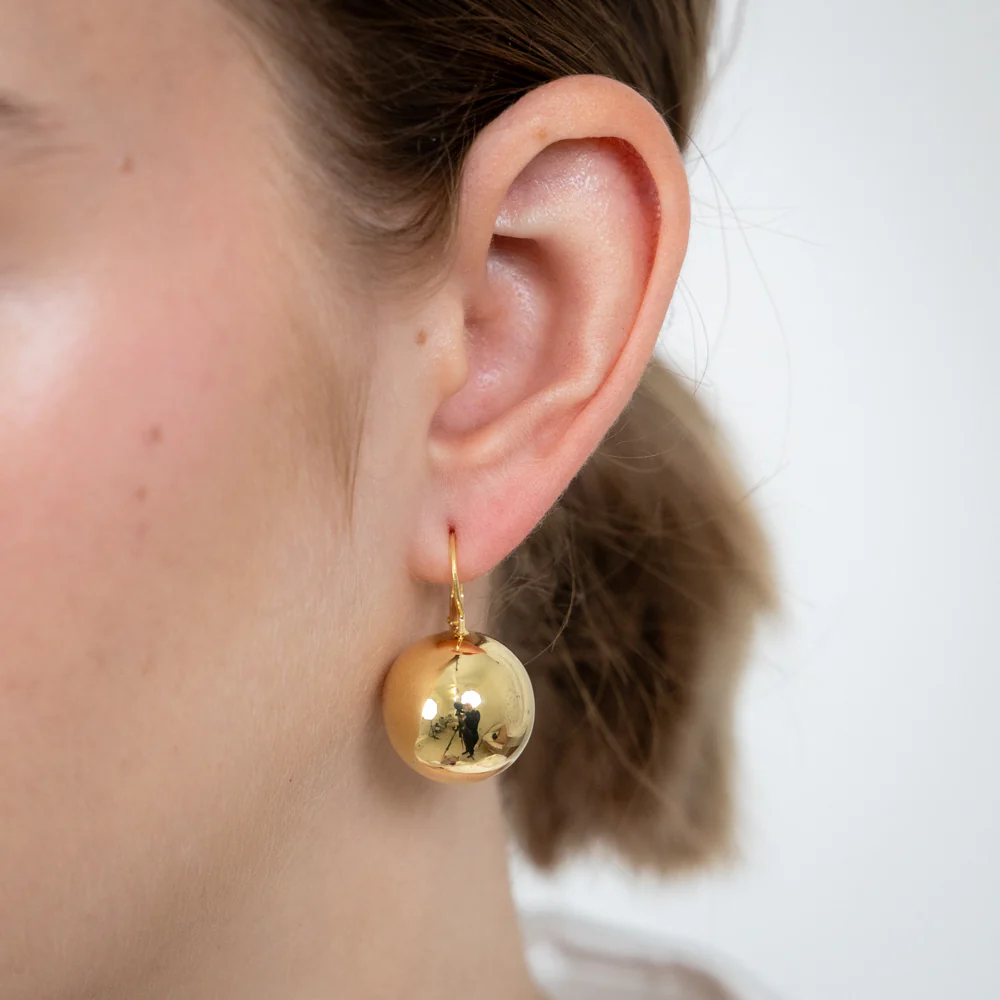 Sterling Silver Gold Plated Polished 18mm Ball Leverback Earrings - Image 2