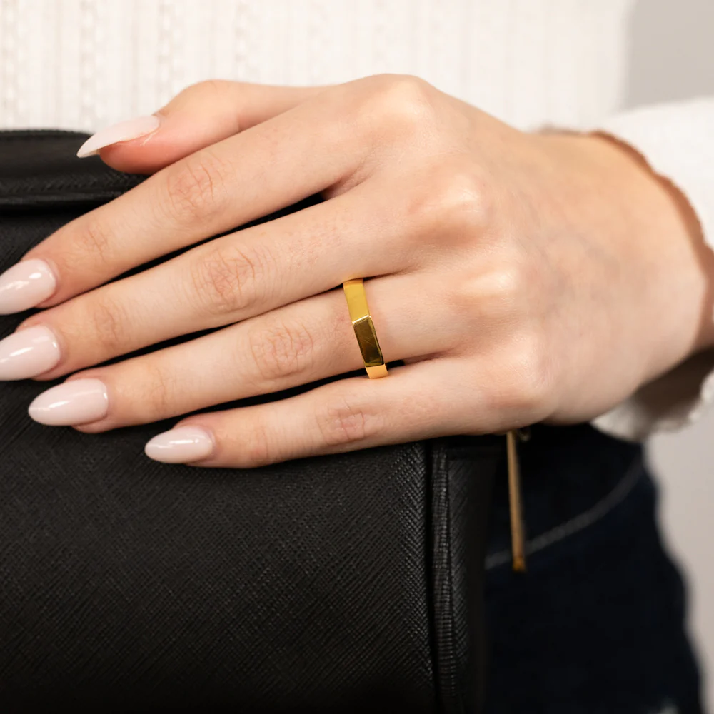 Sterling Silver Gold Plated Polished 4.2mm Geometric Shaped Ring - Image 2