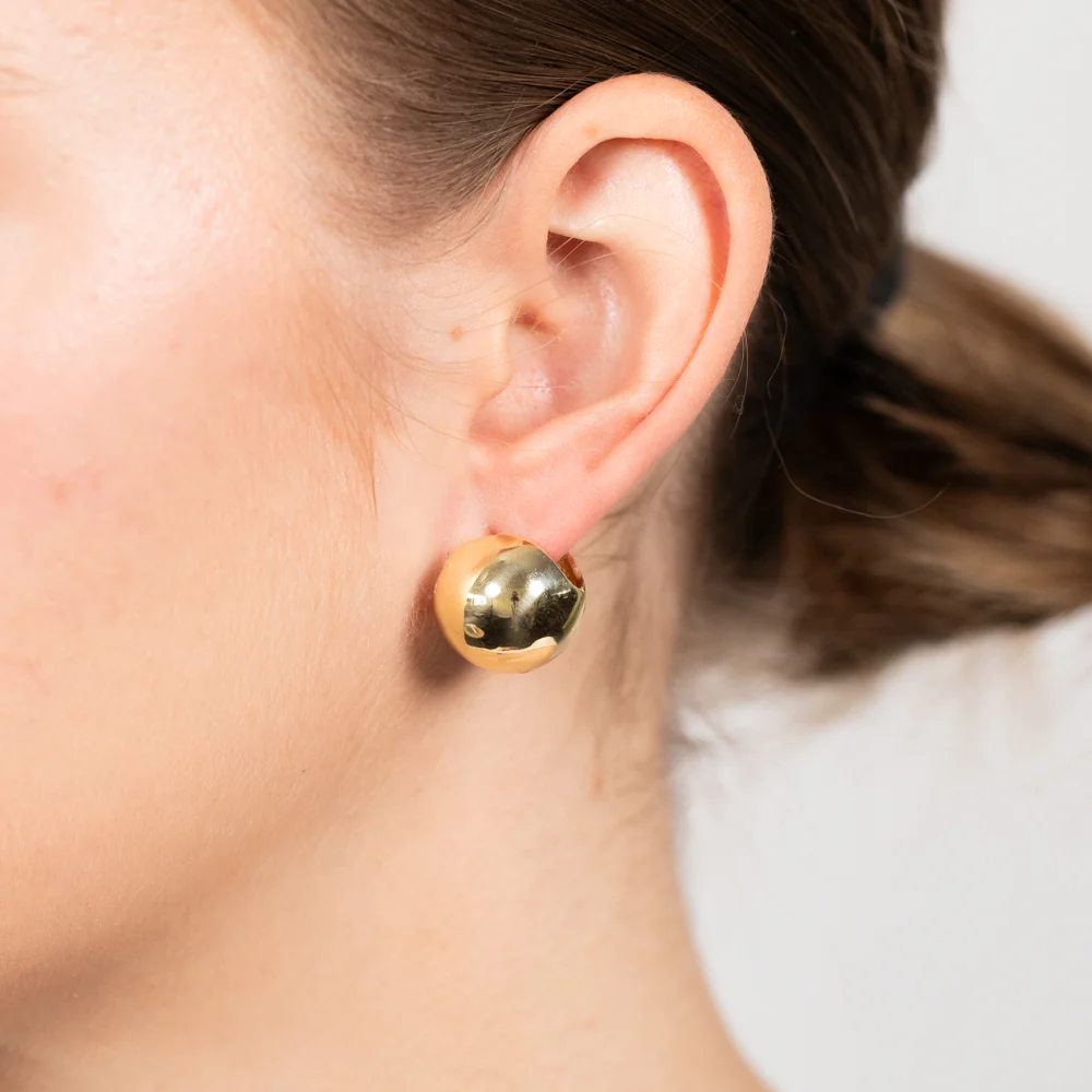 Sterling Silver Gold Plated Polished Ball Stud Earrings - Image 3