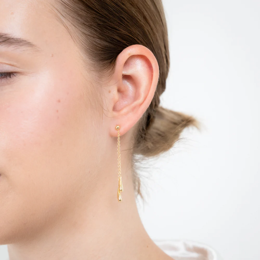 Sterling Silver Gold Plated Polished Double Tear Drop Earrings - Image 2