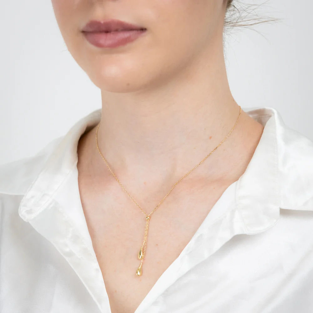 Sterling Silver Gold Plated Polished Double Tear Drop Pendant Chain - Image 3
