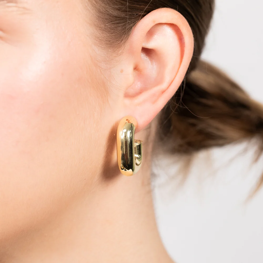 Sterling Silver Gold Plated Polished Oval 3/4th Hoop Earrings - Image 2
