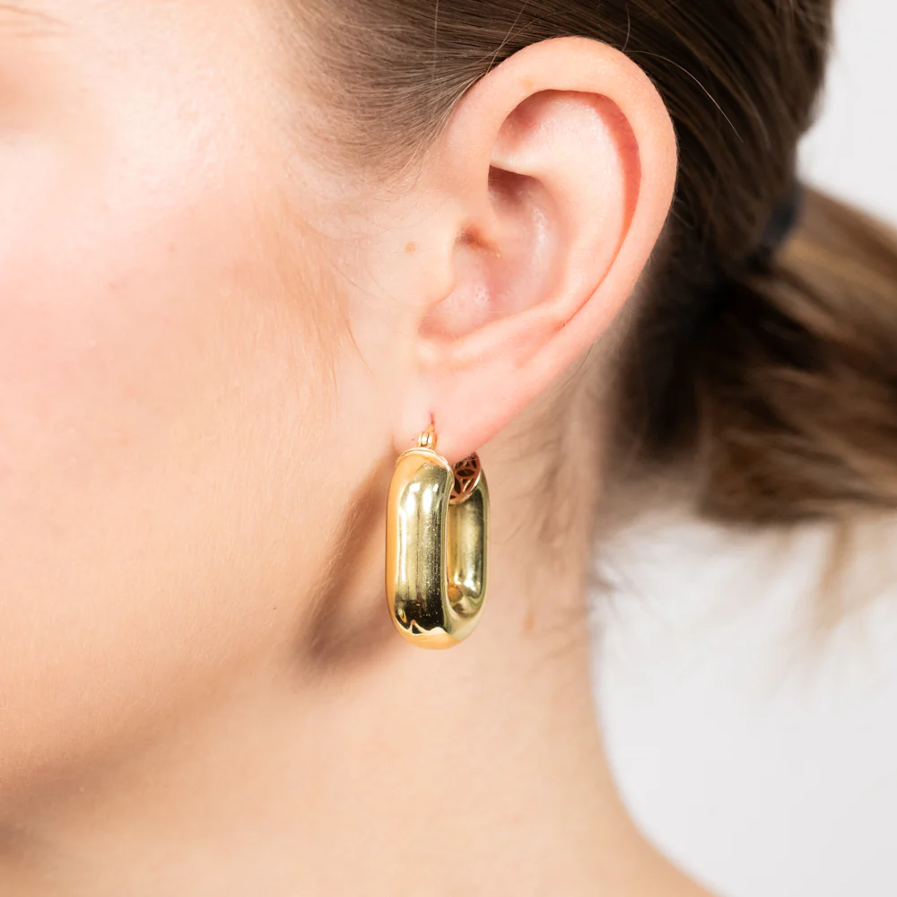Sterling Silver Gold Plated Polished Oval Hoop Earrings - Image 2