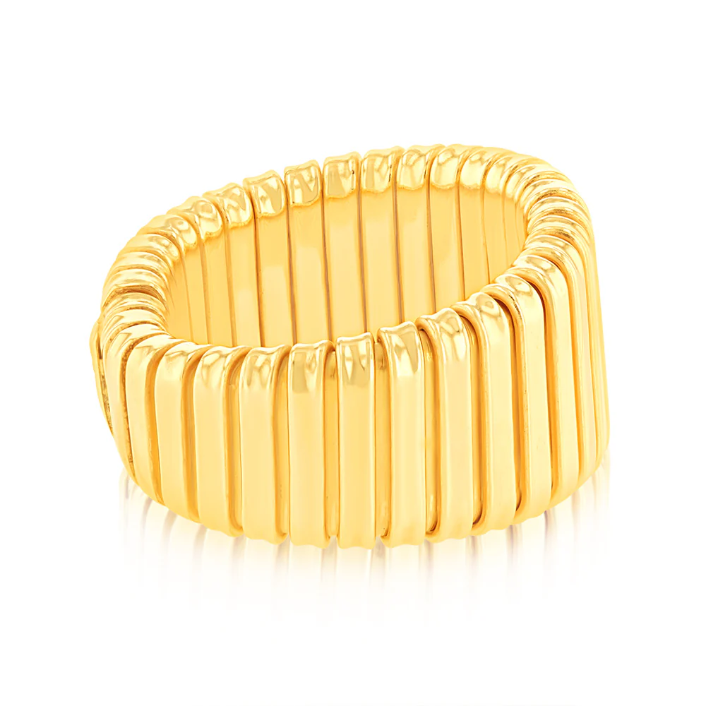 Sterling Silver Gold Plated Polished Ribbed Ring - Image 2