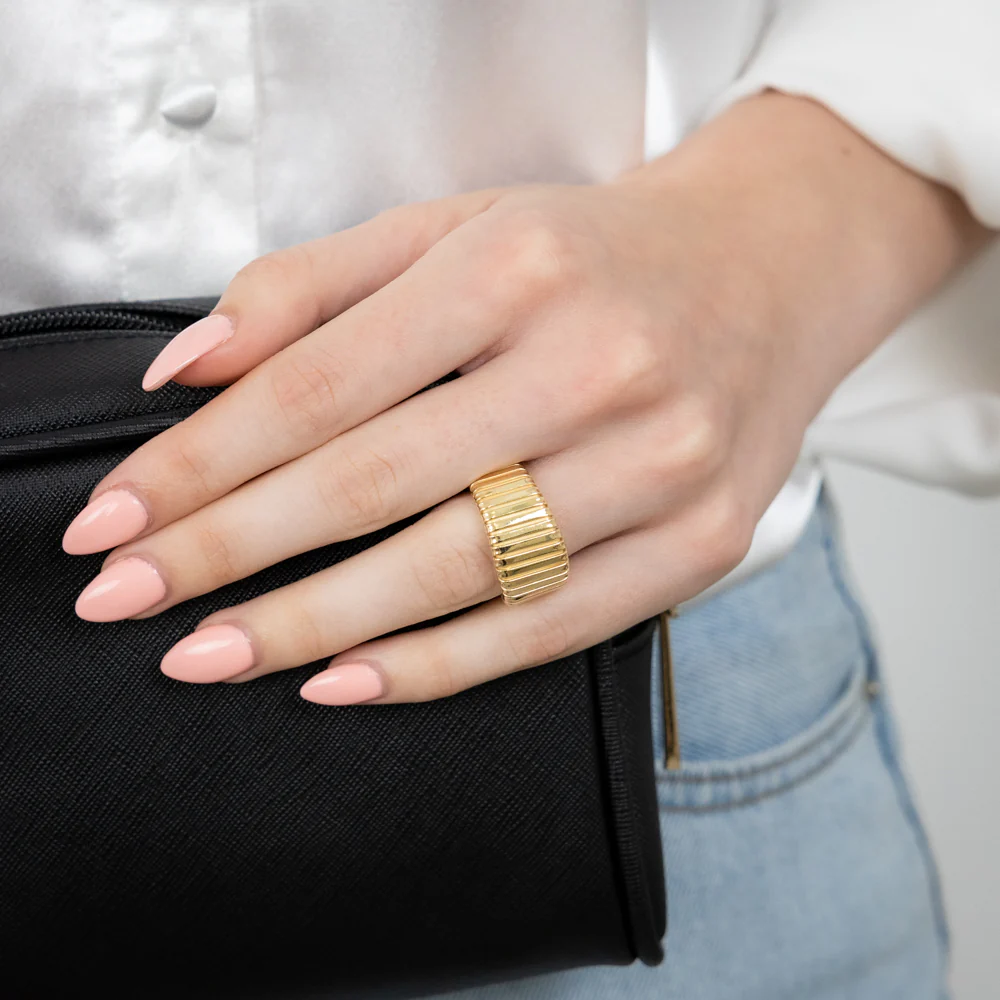 Sterling Silver Gold Plated Polished Ribbed Ring - Image 3