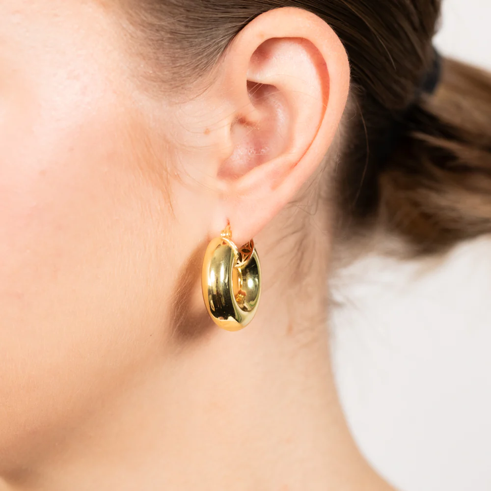 Sterling Silver Gold Plated Polished Round Hoop Earings - Image 2
