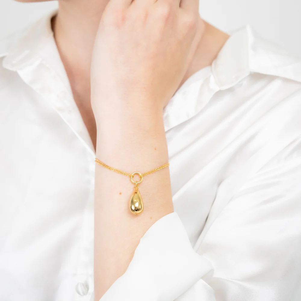 Sterling Silver Gold Plated Polished Tear Drop 20cm Bracelet - Image 4