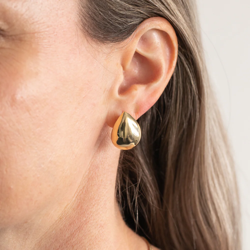 Sterling Silver Gold Plated Polished Tear Drop Stud Earrings - Image 2