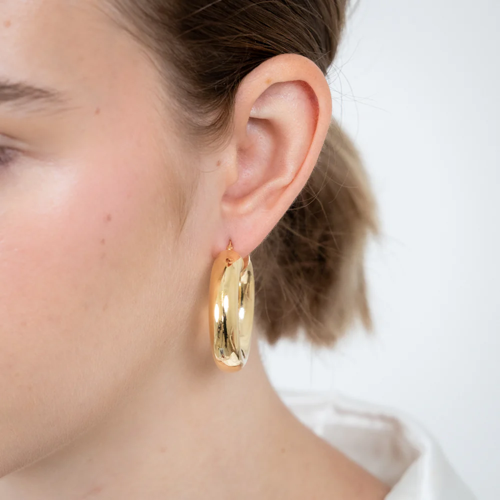 Sterling Silver Gold Plated Polished Tube 20mm Hoop Earrings - Image 2
