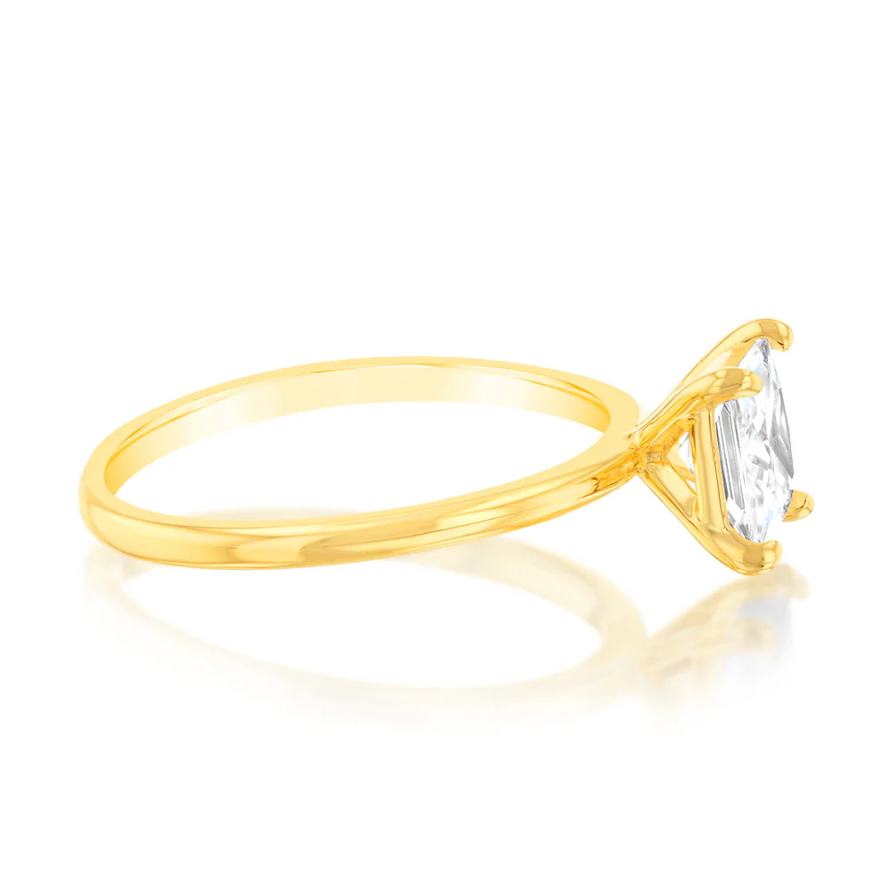 Sterling Silver Gold Plated Princess Cut White Zirconia Ring - Image 2