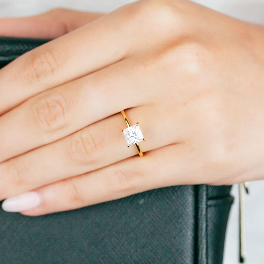 Sterling Silver Gold Plated Princess Cut White Zirconia Ring - Image 3