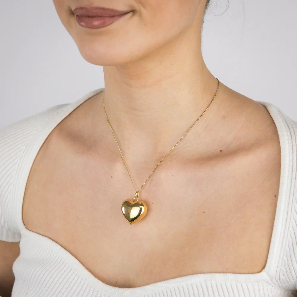 Sterling Silver Gold Plated Puffed Heart Pendant - Image 2