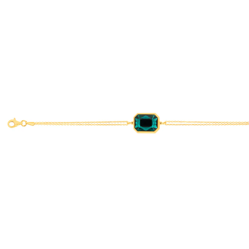 Sterling Silver Gold Plated Rectangle Emerald Green Crystal 16+3cm Bracelet - Image 2