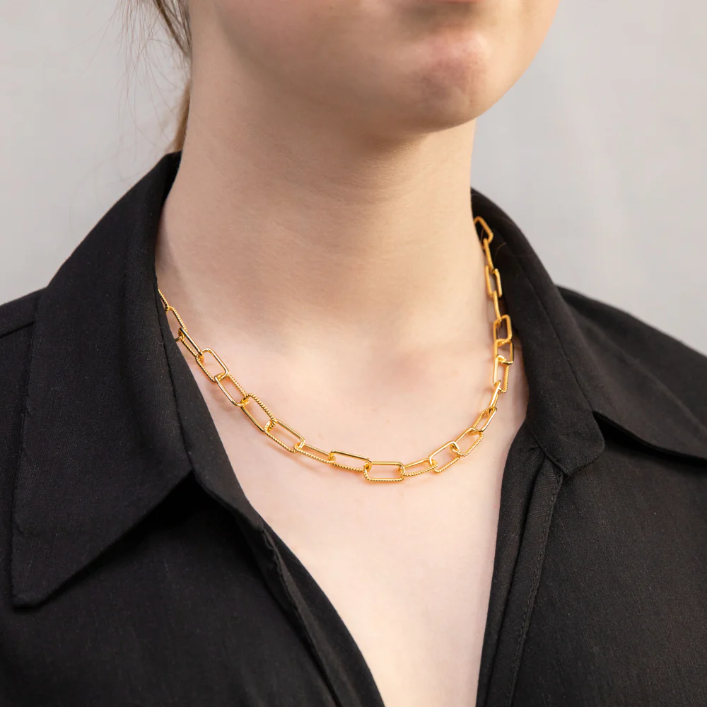 Sterling Silver Gold Plated Rectangle Twistlink 45cm Chain - Image 3