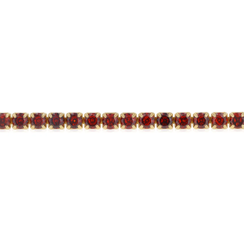 Sterling Silver Gold Plated Red Cubic Zirconia Adjustable Tennis Bracelet - Image 2