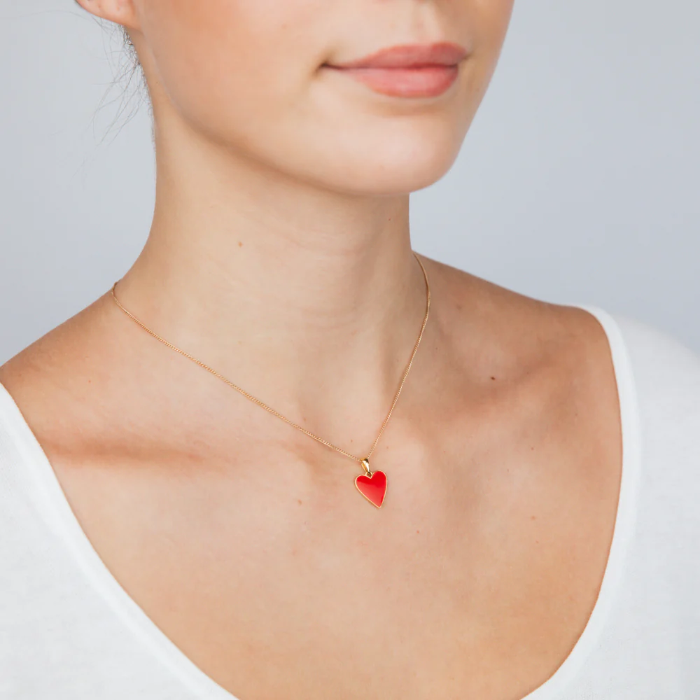 Sterling Silver Gold Plated Red Enamel Heart Pendant - Image 2