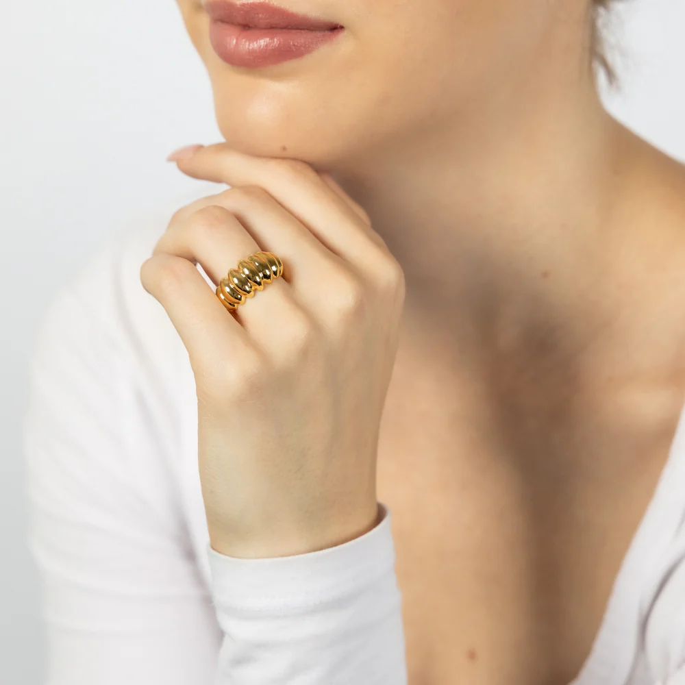 Sterling Silver Gold Plated Ribbed Polished Fancy Ring - Image 3
