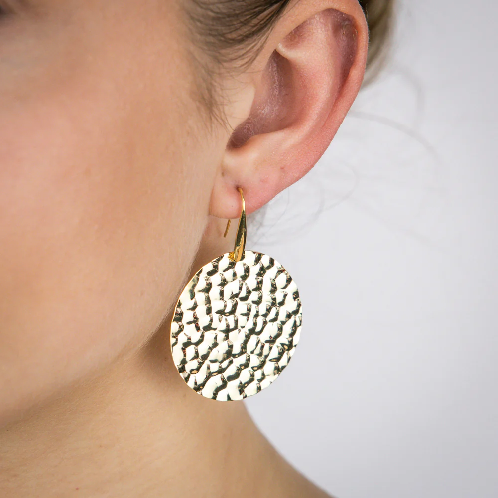Sterling Silver Gold Plated Round Patterned Hook Earrings - Image 2