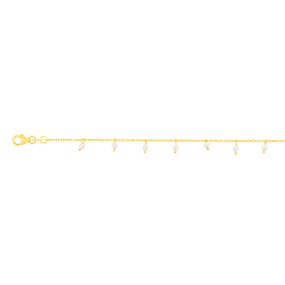 Sterling Silver Gold Plated Simulated Pearl Charm 19cm Bracelet - Image 2