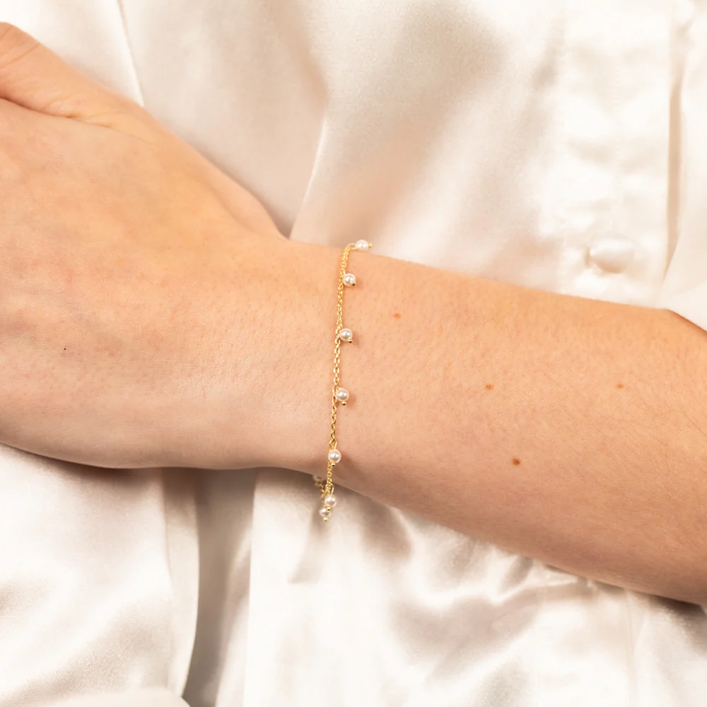 Sterling Silver Gold Plated Simulated Pearl Charm 19cm Bracelet - Image 3