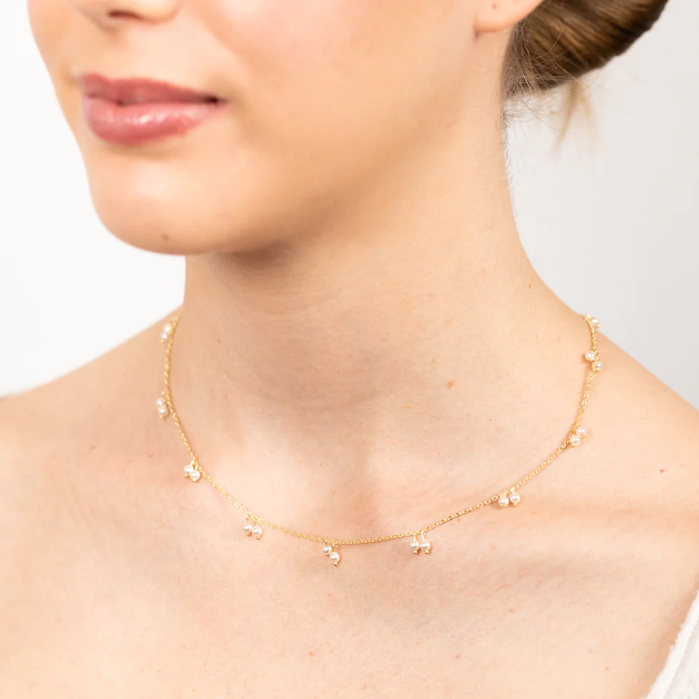 Sterling Silver Gold Plated Simulated Pearls 45cm Chain - Image 2