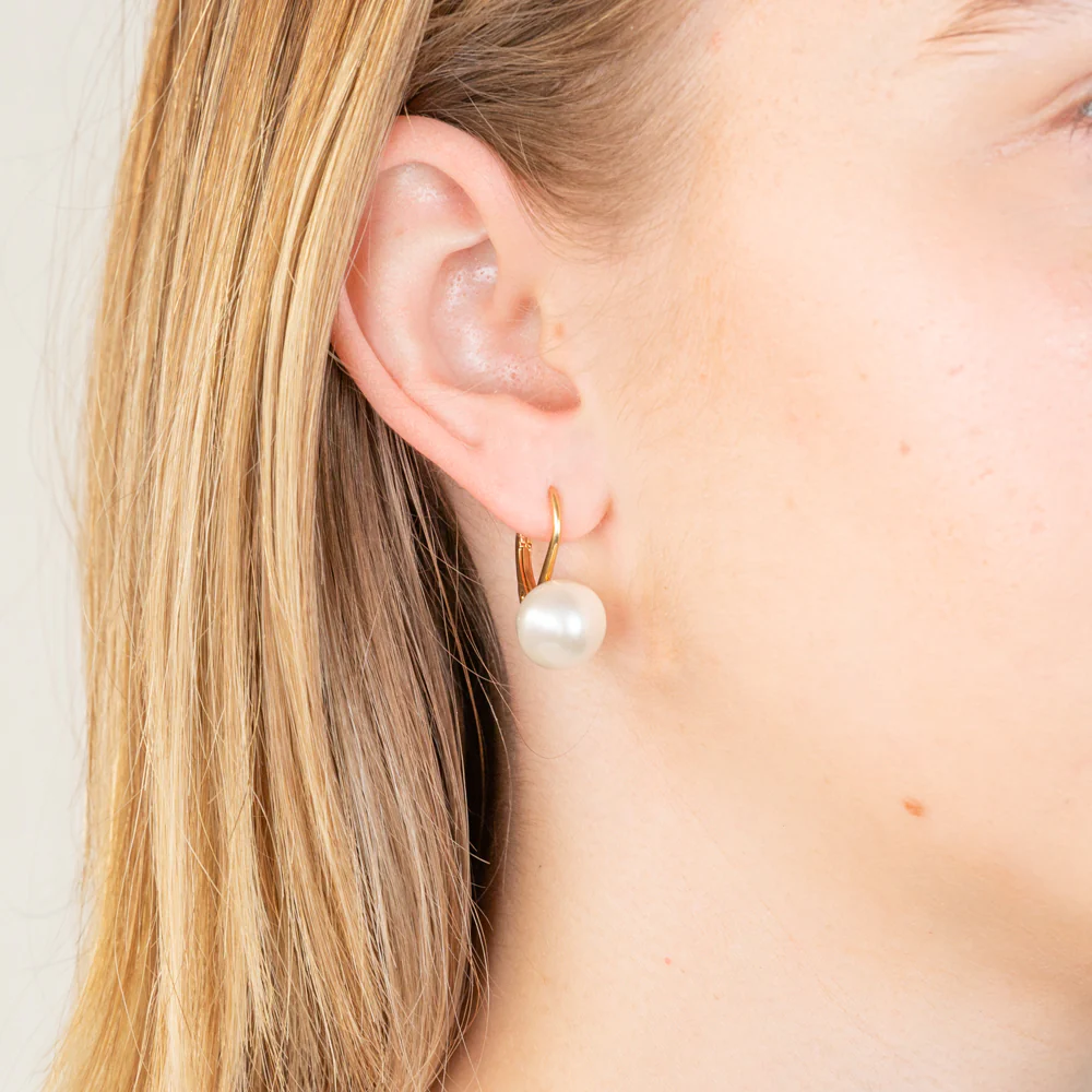 Sterling Silver Gold Plated Single Pearl Hoop Earring - Image 2