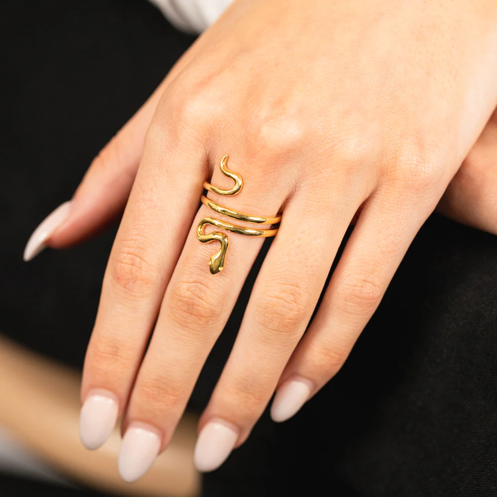 Sterling Silver Gold Plated Spiral Snake Ring - Image 3