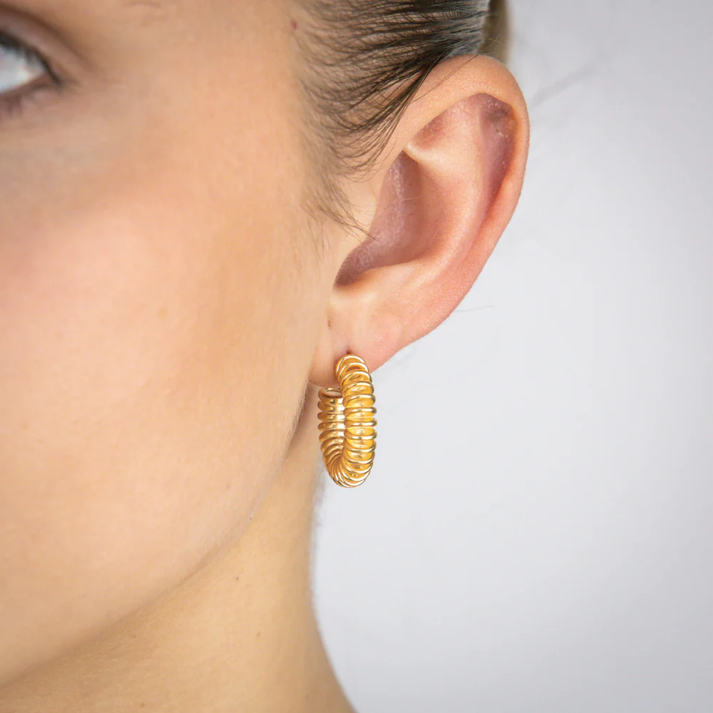 Sterling Silver Gold Plated Spring Style 3/4th Hoop Earrings - Image 2