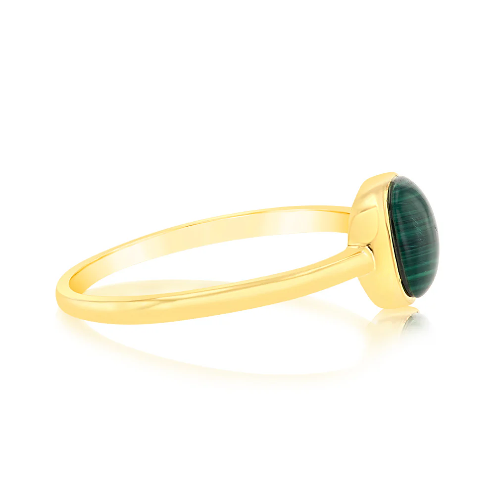 Sterling Silver Gold Plated Square Natural Malachite Ring - Image 2