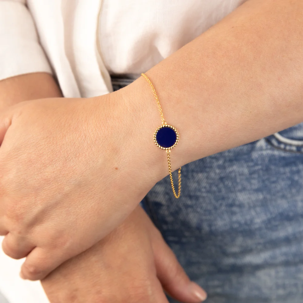 Sterling Silver Gold Plated Synthetic Lapis Charm 16+3cm Bracelet - Image 3