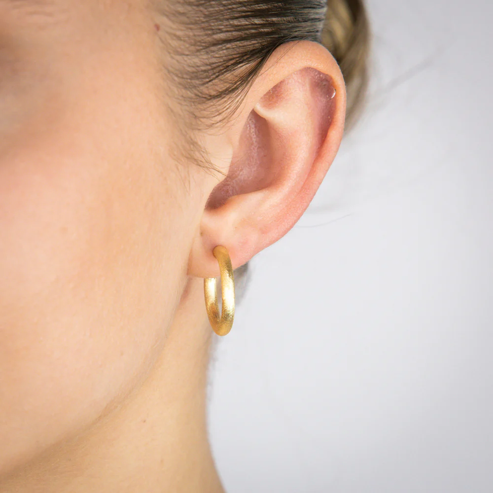 Sterling Silver Gold Plated Textured 15mm 3/4th Hoop Earrings - Image 2