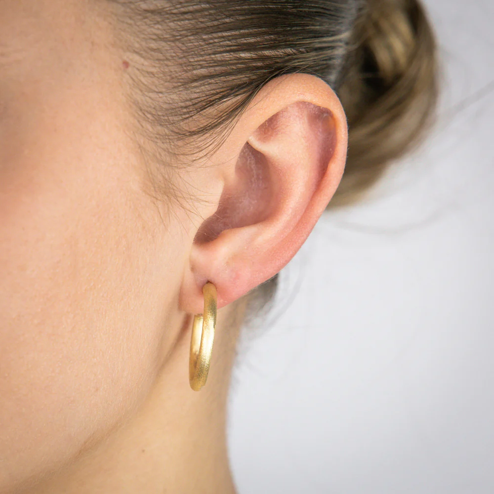 Sterling Silver Gold Plated Textured 20mm 3/4th Hoop Earrings - Image 2