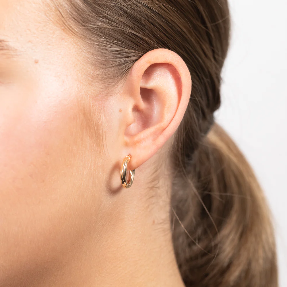 Sterling Silver Gold Plated Textured Inverted Comma Stud Earrings - Image 2