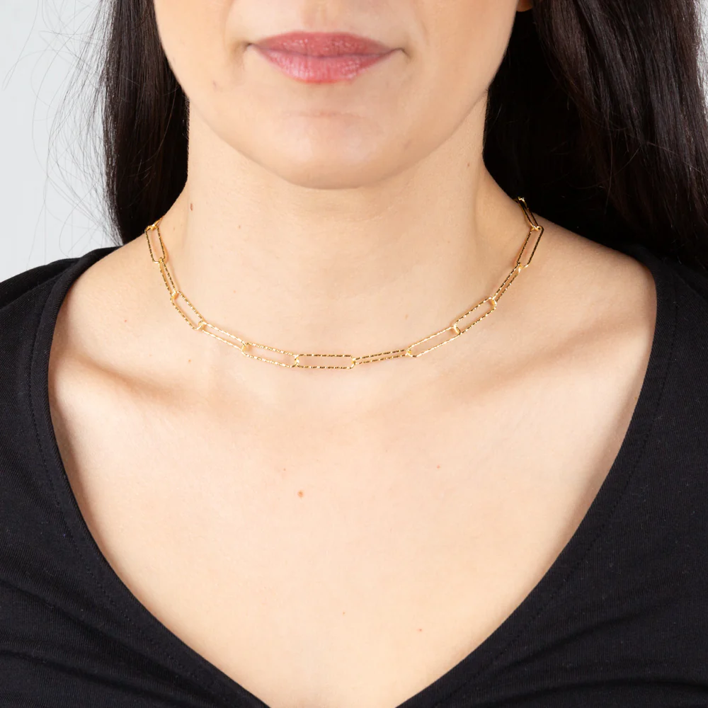 Sterling Silver Gold Plated Textured Paperclip 42cm Chain - Image 3