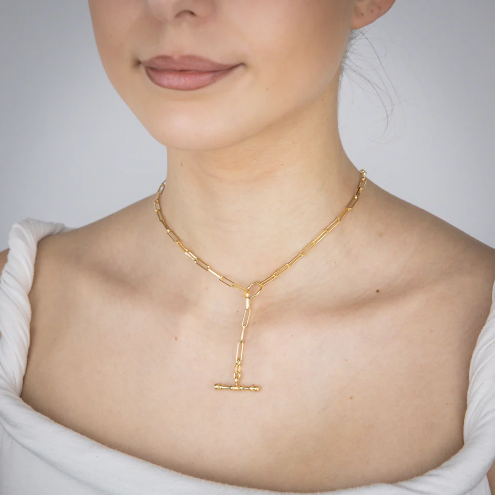 Sterling Silver Gold Plated Toggle Bar Paperclip 45cm Chain - Image 4
