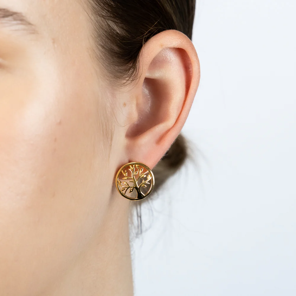 Sterling Silver Gold Plated Tree Of Life Stud Earrings - Image 2