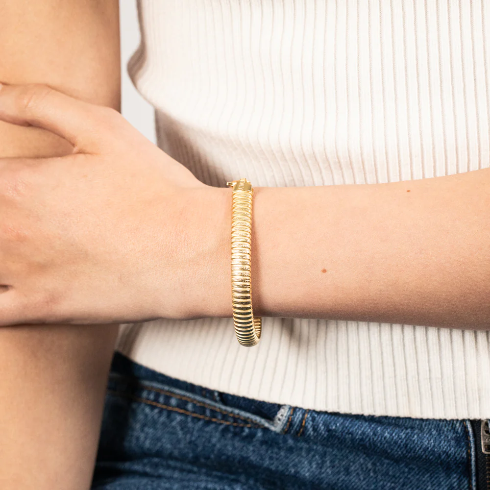 Sterling Silver Gold Plated Tubo Gas 80 Gauge 19cm Bracelet - Image 3
