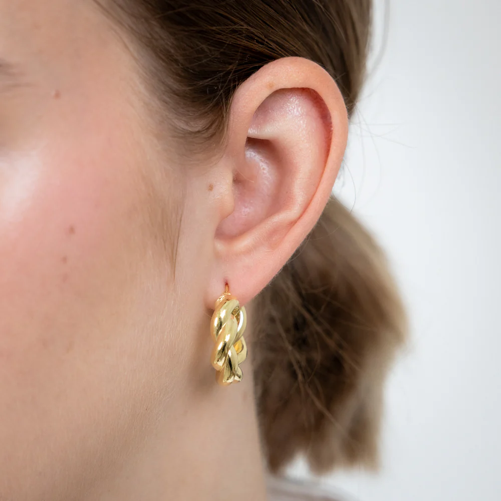 Sterling Silver Gold Plated Twisted Chunky 12mm Hoop Earrings - Image 2