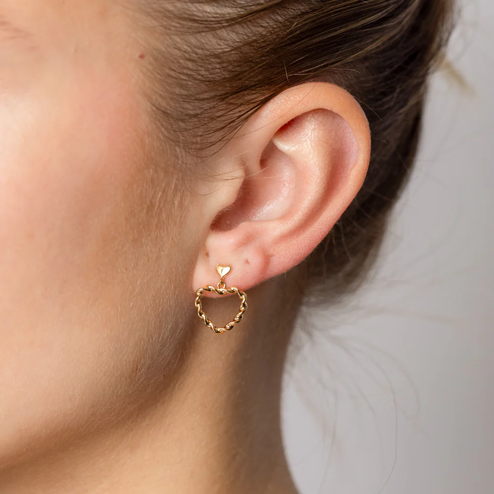 Sterling Silver Gold Plated Twisted Heart Stud Earrings - Image 2