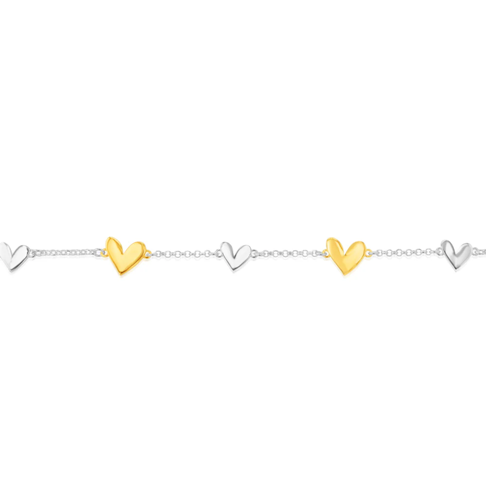 Sterling Silver Gold-Plated Two-Tone Heart Charm 17+3cm Bracelet - Image 2