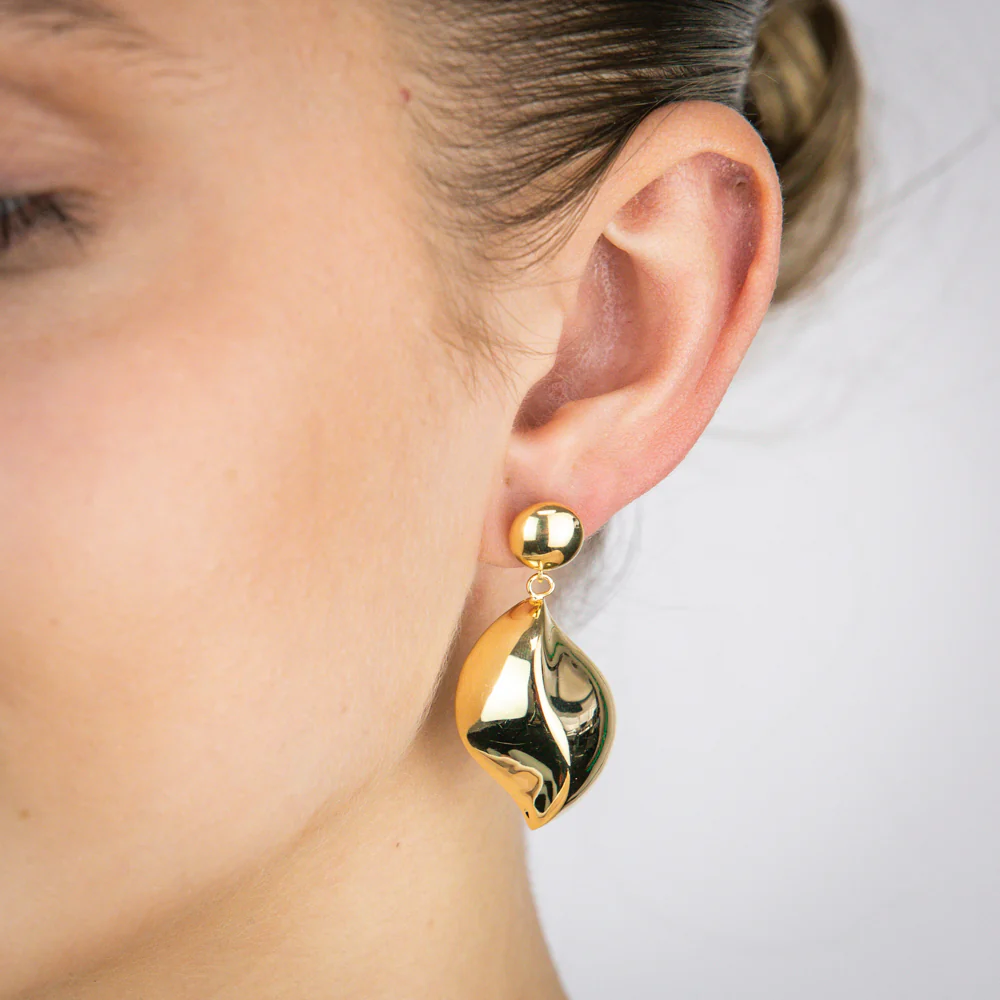 Sterling Silver Gold Plated Wave Drop Stud Earrings - Image 2