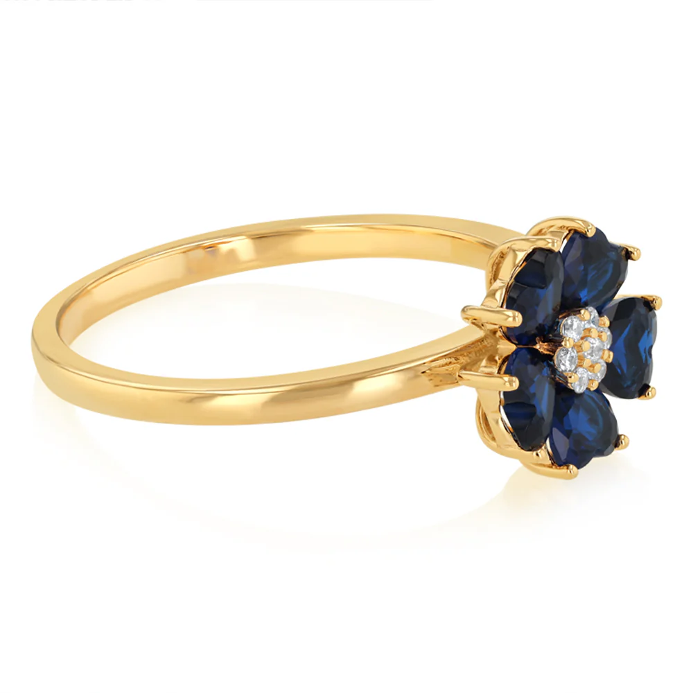 Sterling Silver Gold Plated White And Sapphire Blue Flower Ring - Image 2